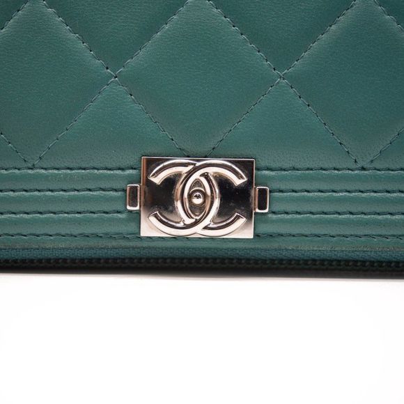 Lambskin Quilted Small Boy Zip Around Wallet Teal - Picture 6 of 12